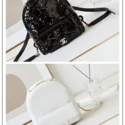 Chanel Leather and Sequin CC Logo Backpack Black/White #A49196