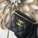 Small vanity with chain - Shiny calfskin &amp; gold-tone metal , black #A49185