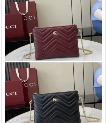  GG Marmont pochette with chain in Rosso Ancora red/black leather size:21×15×3.5cm #A53747