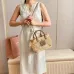 Tan/caramel Woven Fabric Handbag With Leather Trim #A50907
