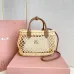 Tan/caramel Woven Fabric Handbag With Leather Trim #A50907