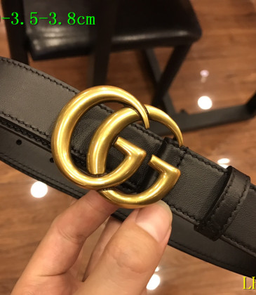 Leather Men's Brand G AAA+ black Belts double G buckle 3.8cm #9111462