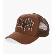 Amiri Staggered Logo Trucker Hat Brown #A37247