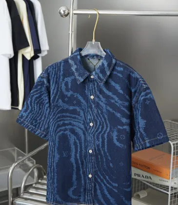 Louis Vuitton short sleeved shirts for men Rippled denim shirt #A52988