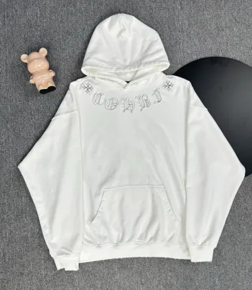 Chrome Hearts White/Black/Blue Hoodie Featuring Gothic Cross and Letter Embroidery Artwork #A54266