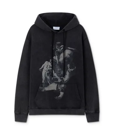 Off - White Black Hoodie With Artistic Graphic Print And Branded Details #A54245