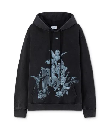 Off - White Black Hoodie With Cherub Graphic And Branded Detailing #A54249