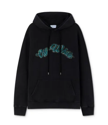 Off White Black Hoodie with Blue Green Glitter Logo and Front Pocket for Men and Women #A54251
