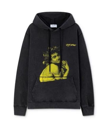 Off - White Black Washed Hoodie With Vintage Art Graphic And Brand Logo #A54246