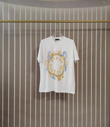 Balmain Paris White/Black T Shirt with Gold Chain and Blue Ribbon Circular Graphic Design for Men #A54257