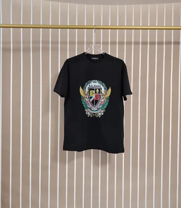 Balmain Paris White/Black T Shirt with Gold Chain and Blue Ribbon Circular Graphic Design for Men #A54258