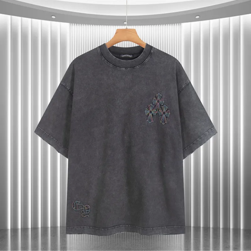 Chrome Hearts Denim Wash Tee Rhinestone Cross Cluster &amp; Brand Heritage #A54215