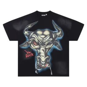 Hellstar Black T-shirts Fierce Bull Skull Graphic Edgy Rock Vibe #A54230