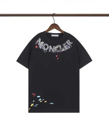Moncler White/Black T Shirt with Paint Splatter Details and Artistic Logo Graphic on the Collar Area #A54256