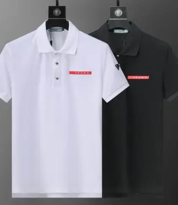 Prada T-Shirts Polo for Men red logo Buttons Black/White #A46680