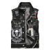 New men's denim vest trendy men wash Black Embroidered Skull #999923258