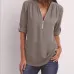 V-neck zipper large size women's long-sleeved sleeves loose chiffon shirt (S-5XL) #9116411