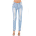 Foreign trade women's high elastic slim hole jeans Amazon Women's medium waist large denim black pants #99115717