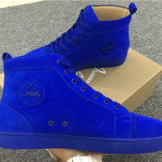 Christian Louboutin Louis Flat Veau Velours Electric Blue High Top Men Sneaker #9120854