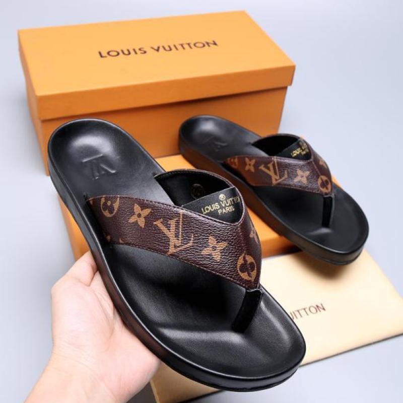 Buy Cheap Men Louis Vuitton Slippers Casual Leather flip-flops Double ...
