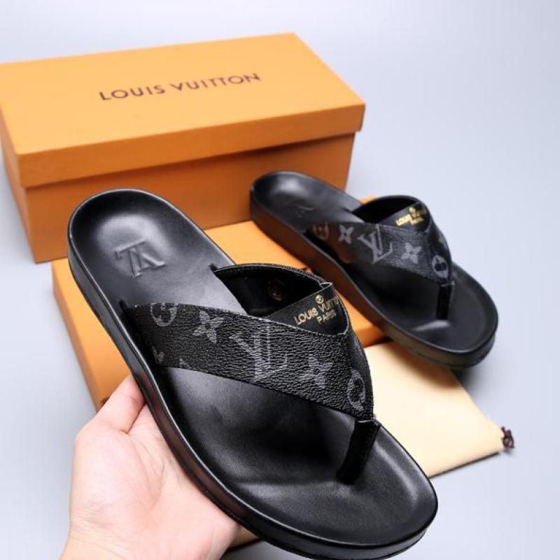 Buy Cheap Men Louis Vuitton Slippers Casual Leather flip-flops Double ...