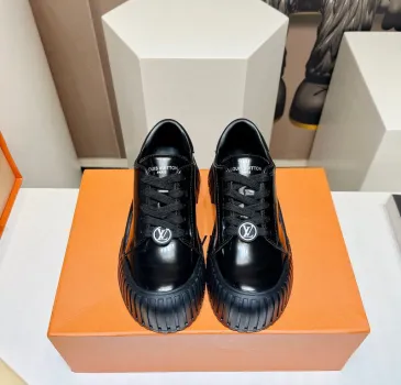 Brand L Black Sneakers: Patent Leather &amp; Iconic LV Logo, Merging Luxury and Edge Black/White/Brown #A54199