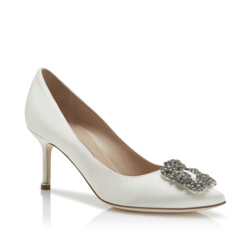 MB Leather White Satin Jewel Buckle Pumps #A29541