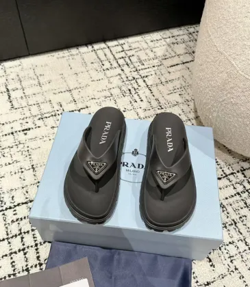 Prada Shoes for Women's Prada Slippers  Rubber Thong Sandals Black/White #A54181