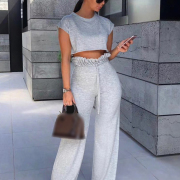 Leisure Solid Cropped 2 Piece Pant Sets