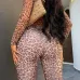 Skinny Leopard Long Sleeve Gym Suit For Women