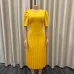 2023 Summer New Short Sleeve Pleated Solid Size Cross border Dress #A21656