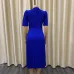 2023 Summer New Short Sleeve Pleated Solid Size Cross border Dress #A21656