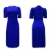 2023 Summer New Short Sleeve Pleated Solid Size Cross border Dress #A21656