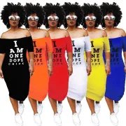 Amazon AliExpress new nightclub European and American style letters super long printed bag hip dress  #99904409