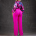 Loose large size casual printed long-sleeved shirt wide-leg pants two-piece set #A21706