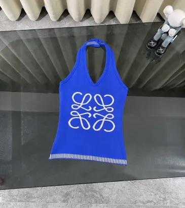 LOEWE Vibrant Blue Knit Halter Top with Iconic White Quatrefoil Motif and Striped Hem for Effortless Chic Style one size #A54227