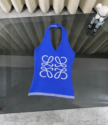 LOEWE Vibrant Blue Knit Halter Top with Iconic White Quatrefoil Motif and Striped Hem for Effortless Chic Style one size #A54227