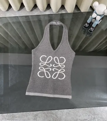 LOEWE Vibrant Grey Knit Halter Top with Iconic White Quatrefoil Motif and Striped Hem for Effortless Chic Style one size #A54229