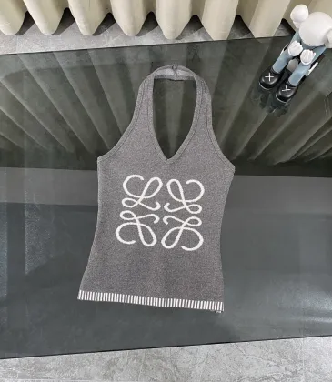 LOEWE Vibrant Grey Knit Halter Top with Iconic White Quatrefoil Motif and Striped Hem for Effortless Chic Style one size #A54229
