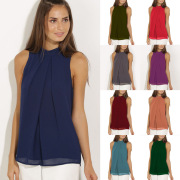Summer style  chiffon shirt  sleeveless Fabric: Pearl chiffon double layer (8 Colors) S-3XL $9.9 #99904368
